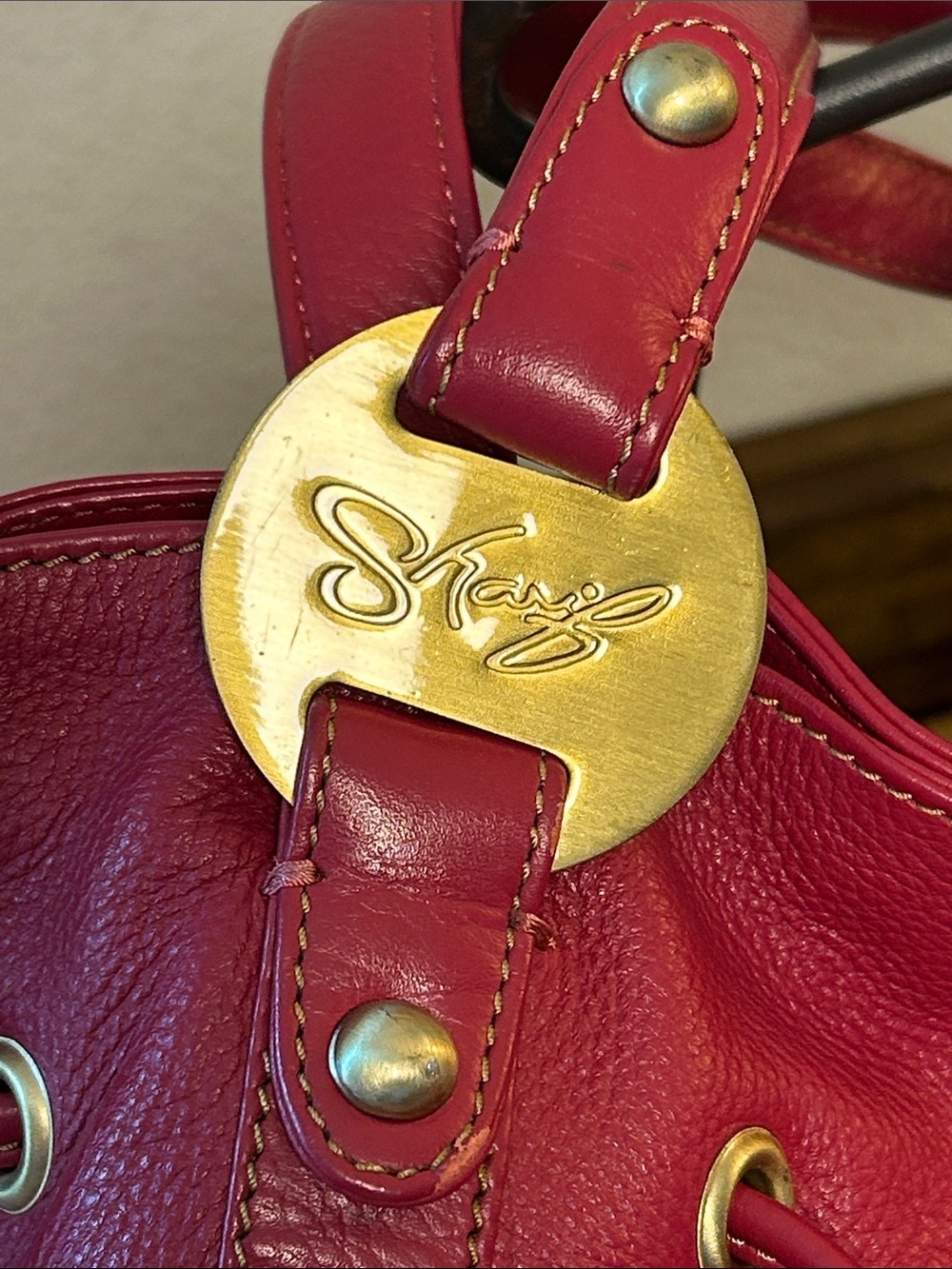 Sharif Americana Red Genuine Pebble Leather Large Hobo Shoulder Bag - Picture 3 of 16